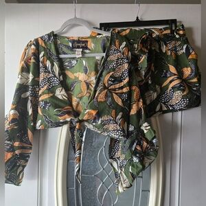 Spoon Jeans Green Floral Crop Top & Shorts Set